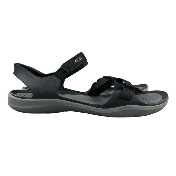 Crocs Women's Size 9 Swiftwater Webbing Black Open Toe Hook Loop Casual Sandals - Picture 1 of 16